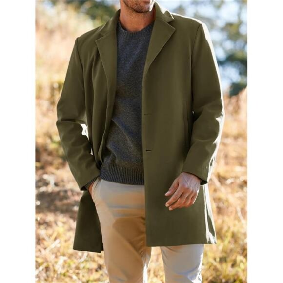 Mens Trench Coat Warm Soft Green - Picture 1 of 5